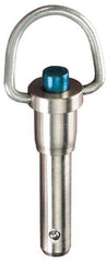 Jergens - 3/8" Diam, 1-1/2" Usable Length, Ring Handle, Push Button Quick Release Pin - 3-1/2" Overall Length, Grade 17-4 Stainless Steel, Passivated Finish - Apex Tool & Supply