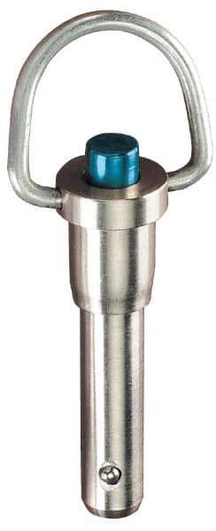 Jergens - 1" Diam, 4" Usable Length, Ring Handle, Push Button Quick Release Pin - 8" Overall Length, Grade 17-4 Stainless Steel, Passivated Finish - Apex Tool & Supply