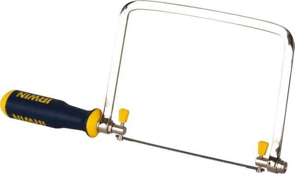 Irwin - 6-1/2" HSS Blade Coping Saw - 2-Part Polymer Handle, Triangular ProTouch, 13-3/16" OAL, 5-1/2" Throat Depth - Apex Tool & Supply