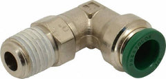 Parker - 3/8" Outside Diam, 1/4 NPTF, Nickel Plated Brass Push-to-Connect Tube Male Swivel Elbow - 300 Max psi, Tube to Male NPT Connection, Buna-N O-Ring - Apex Tool & Supply