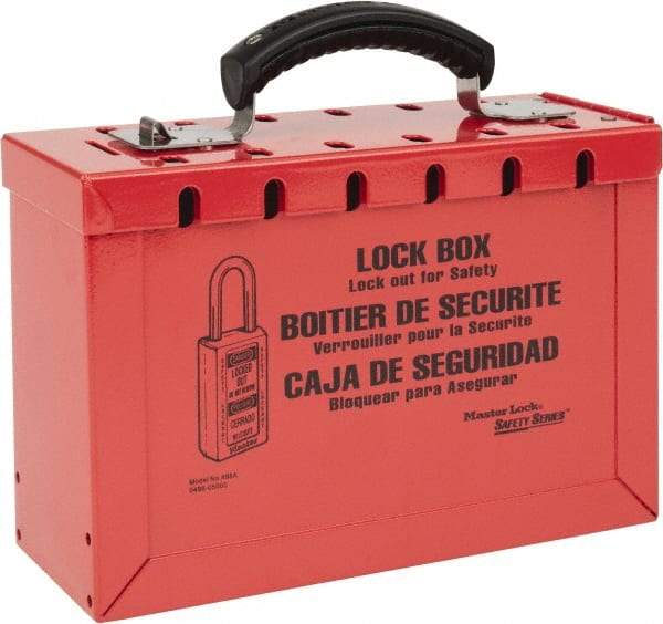 Master Lock - 3-3/4" Deep x 9-1/4" Wide x 6" High, Portable Group Lockout Box - Red, 12 Padlocks - Apex Tool & Supply