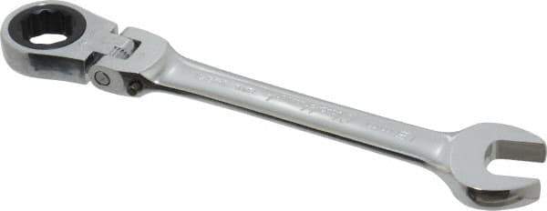 Blackhawk by Proto - 15mm 12 Point Flexhead Combination Wrench - 15° Head Angle, 6-11/16" OAL, Steel, Chrome Finish - Apex Tool & Supply