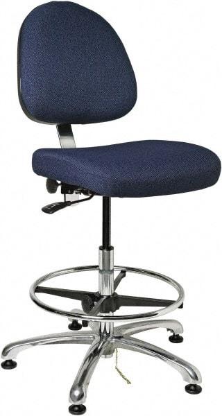 Bevco - ESD Swivel Stool with Back Rest - 20" Wide x 18" Deep, Fabric Mesh Seat, Navy - Apex Tool & Supply