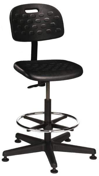 Made in USA - 22 to 32" High Swivel Stool - 18" Wide x 17-1/4" Deep, Polyurethane Seat, Black - Apex Tool & Supply