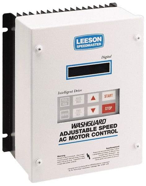 Leeson - Three Phase, 400-480 Volt, 25 hp, Frequency Drive, Inverter & Speed Control - 10.26" Wide x 8.35" Deep x 15-3/4" High, NEMA 4/12 - Apex Tool & Supply
