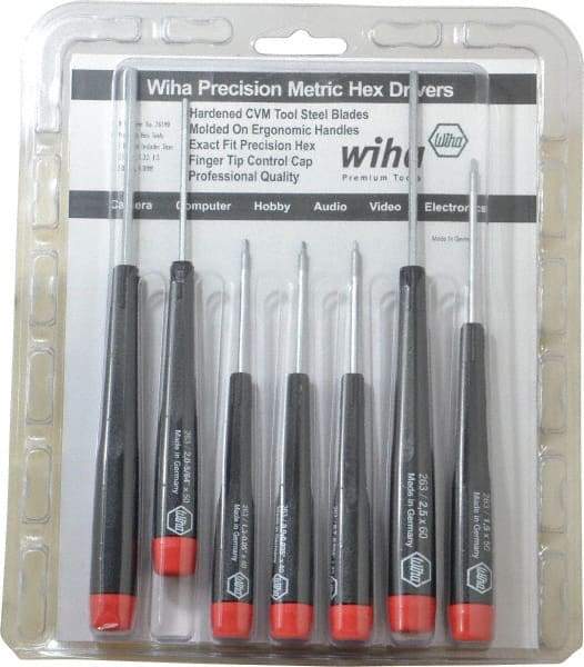 Wiha - 7 Piece, 0.71 to 3mm Precision Hex Driver Set - Comes in Display Box - Apex Tool & Supply