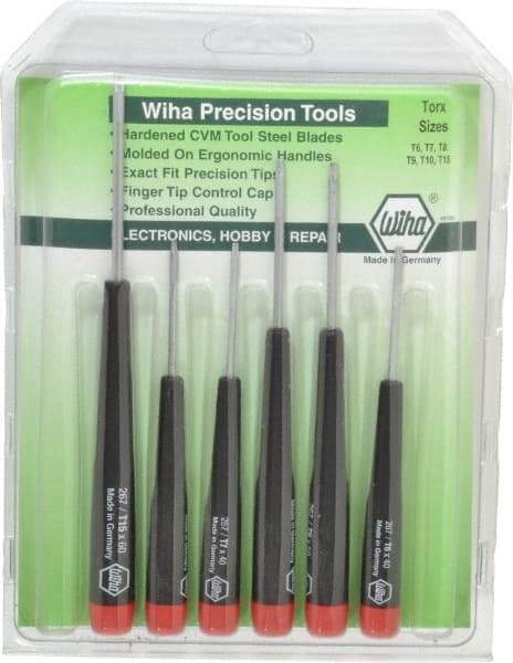 Wiha - 6 Piece T6 to T15 Micro Handle Torx Driver Set - T6, T7, T8, T9, T10, T15 - Apex Tool & Supply