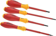 Wiha - 4 Piece Phillips & Slotted Screwdriver Set - Round Shank, Insulated Handle, Bit Sizes: Philips #1 & #2, Tip Thickness: 3/16 & 9/16 - Apex Tool & Supply
