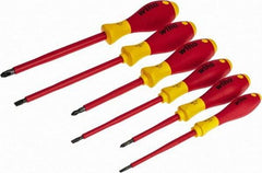 Wiha - 6 Piece Phillips & Slotted Screwdriver Set - Round Shank, Insulated Handle, Bit Sizes: Philips #1 to #3, Tip Thickness: 9/64, 3/16 & 1/4 - Apex Tool & Supply