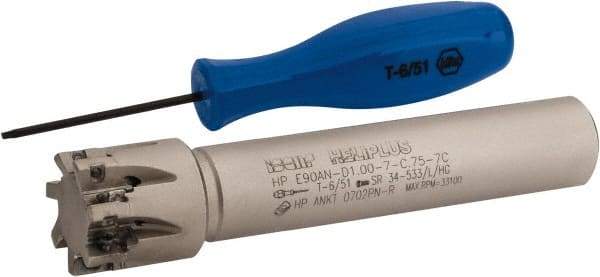 Iscar - 1" Cut Diam, 0.303" Max Depth of Cut, 3/4" Shank Diam, 4-1/2" OAL, Indexable Square Shoulder End Mill - HP AN.. 0702.. Inserts, Cylindrical Shank, 90° Lead Angle, Through Coolant, Series Heliplus - Apex Tool & Supply