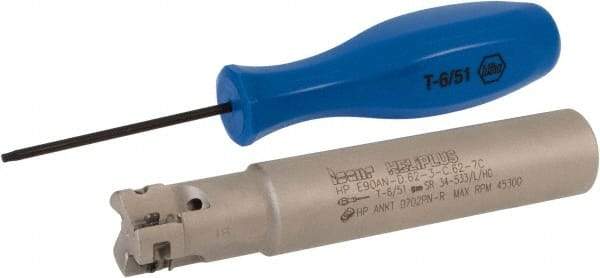 Iscar - 5/8" Cut Diam, 0.303" Max Depth of Cut, 5/8" Shank Diam, 3-1/2" OAL, Indexable Square Shoulder End Mill - HP AN.. 0702.. Inserts, Cylindrical Shank, 90° Lead Angle, Through Coolant, Series Heliplus - Apex Tool & Supply