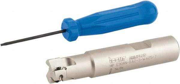 Iscar - 5/8" Cut Diam, 0.303" Max Depth of Cut, 5/8" Shank Diam, 3-1/4" OAL, Indexable Square Shoulder End Mill - HP AN.. 0702.. Inserts, Weldon Shank, 90° Lead Angle, Series Heliplus - Apex Tool & Supply