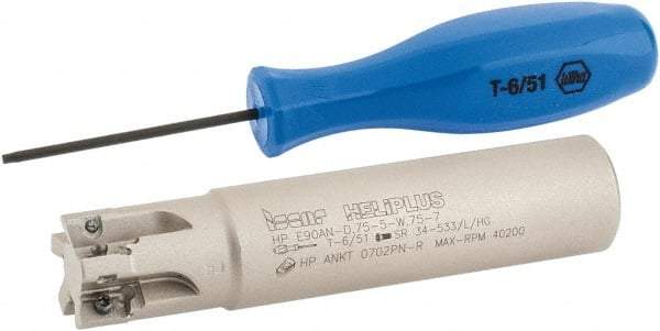 Iscar - 3/4" Cut Diam, 0.303" Max Depth of Cut, 3/4" Shank Diam, 3-1/2" OAL, Indexable Square Shoulder End Mill - HP AN.. 0702.. Inserts, Weldon Shank, 90° Lead Angle, Series Heliplus - Apex Tool & Supply