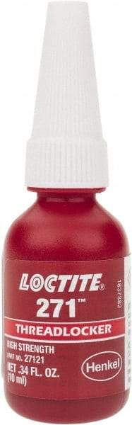 Loctite - 10 mL Bottle, Red, High Strength Liquid Threadlocker - Series 271, 24 hr Full Cure Time, Hand Tool, Heat Removal - Apex Tool & Supply