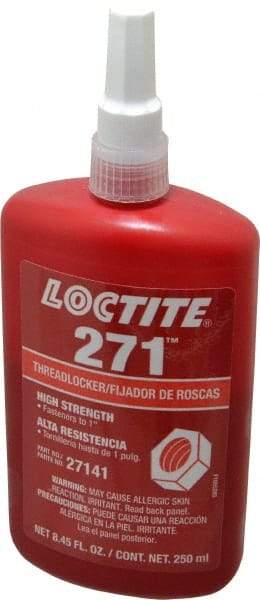 Loctite - 250 mL Bottle, Red, High Strength Liquid Threadlocker - Series 271, 24 hr Full Cure Time, Hand Tool, Heat Removal - Apex Tool & Supply