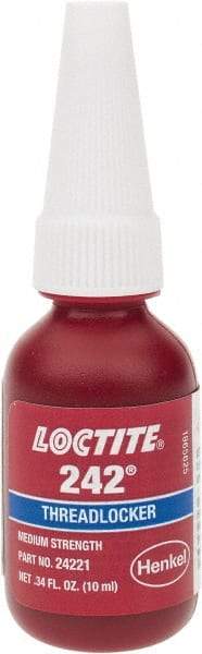 Loctite - 10 mL Bottle, Blue, Medium Strength Liquid Threadlocker - Series 242, 24 hr Full Cure Time, Hand Tool, Heat Removal - Apex Tool & Supply