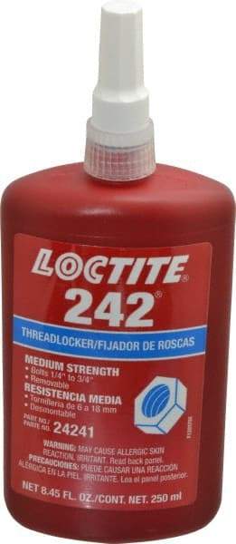 Loctite - 250 mL Bottle, Blue, Medium Strength Liquid Threadlocker - Series 242, 24 hr Full Cure Time, Hand Tool, Heat Removal - Apex Tool & Supply