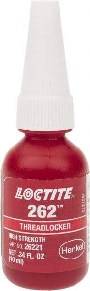 Loctite - 10 mL Bottle, Red, High Strength Liquid Threadlocker - Series 262, 24 hr Full Cure Time, Hand Tool, Heat Removal - Apex Tool & Supply