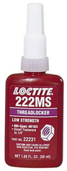 Loctite - 250 mL Bottle, Purple, Low Strength Liquid Threadlocker - Series 222MS, 24 hr Full Cure Time, Hand Tool, Heat Removal - Apex Tool & Supply