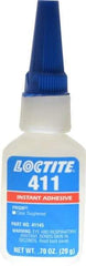 Loctite - 0.70 oz Bottle Clear Instant Adhesive - Series 411, 30 sec Fixture Time, 24 hr Full Cure Time, Bonds to Metal, Plastic & Rubber - Apex Tool & Supply