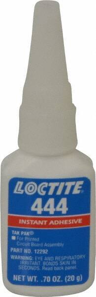 Loctite - 0.70 oz Bottle Clear Instant Adhesive - Series 444, 30 sec Fixture Time, 24 hr Full Cure Time, Bonds to Metal, Plastic & Rubber - Apex Tool & Supply