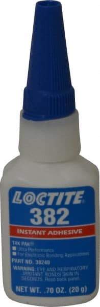 Loctite - 0.70 oz Bottle Clear Instant Adhesive - Series 382, 30 sec Fixture Time, 24 hr Full Cure Time, Bonds to Metal, Plastic & Rubber - Apex Tool & Supply