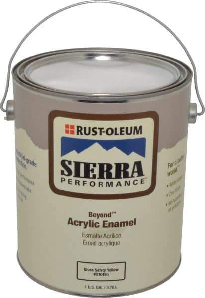 Rust-Oleum - 1 Gal Safety Yellow Semi Gloss Finish Acrylic Enamel Paint - Interior/Exterior, <0 gL VOC Compliance - Apex Tool & Supply