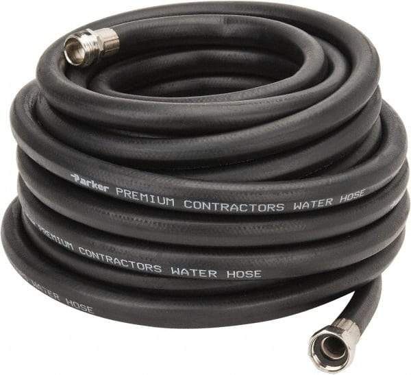 Parker - 50' Long Water Hose - 5/8" Diam, 3/4" GHT, Rubber, 125 psi, Black - Apex Tool & Supply