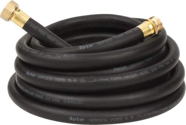 Parker - 25' Long Contractor Hose - 5/8" Diam, 3/4" GHT, Rubber, 100 psi, Black - Apex Tool & Supply