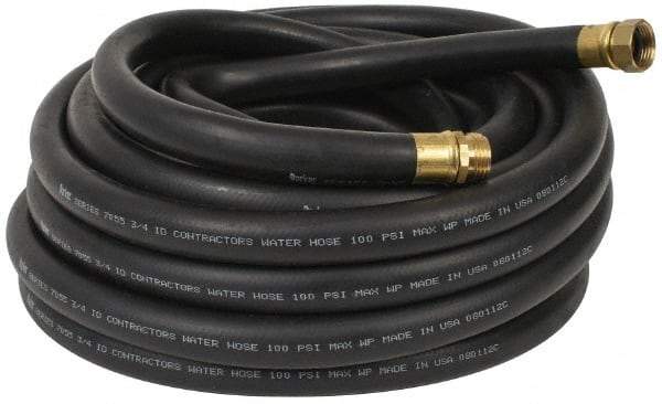 Parker - 50' Long Contractor Hose - 3/4" Diam, 3/4" GHT, Rubber, 100 psi, Black - Apex Tool & Supply