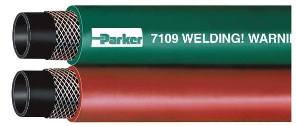 Parker - 1/4" Inside x 17/32" Outside Diam, Grade T Welding Hose - Green & Red, 100' Long, Twin Style, 200 psi Working Pressure - Apex Tool & Supply