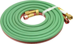Parker - 3/16" Inside x 7/16" Outside Diam, Grade T Welding Hose - Green & Red, 12-1/2' Long, Twin Style, 200 psi Working Pressure - Apex Tool & Supply