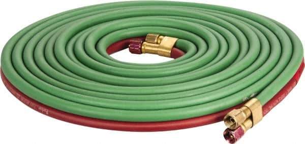 Parker - 1/4" Inside x 17/32" Outside Diam, Grade T Welding Hose - Green & Red, 25' Long, Twin Style, 200 psi Working Pressure - Apex Tool & Supply