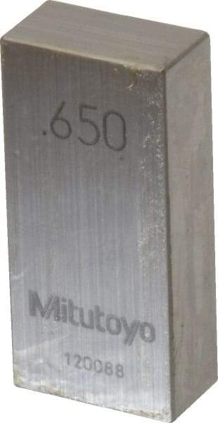 Mitutoyo - 0.65" Rectangular Steel Gage Block - Accuracy Grade AS-1, Includes Certificate of Inspection - Apex Tool & Supply