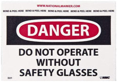NMC - Accident Prevention Label, Header: DANGER - Legend: Danger - Do Not Operate without Safety Glasses, English, Red, Black & White, 5" Long x 3" High, Sign Muscle Finish - Apex Tool & Supply