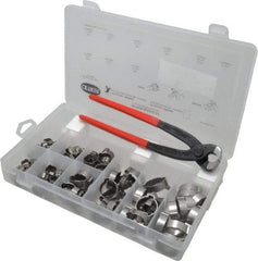 Oetiker - 124 Piece, 5/16 to 1" Diam, 2-Ear Service Clamp Kit - 123 Clamps & 1 Stainless Steel Standard Jaw Pincer - Apex Tool & Supply
