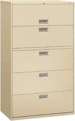 Hon - 42" Wide x 67" High x 19-1/4" Deep, 5 Drawer Roll-Out, Roll-Out Posting - Steel, Putty - Apex Tool & Supply