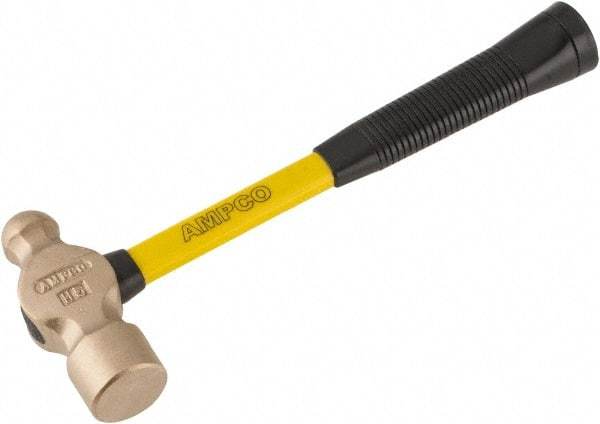 Ampco - 2-1/4 Lb Head Aluminum Bronze Ball Pein Hammer - 14" Fiberglass Handle with Grip, 1-3/4" Face Diam, 14" OAL - Apex Tool & Supply