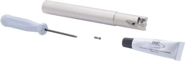 Iscar - 3/4" Cut Diam, 0.315" Max Depth of Cut, 3/4" Shank Diam, 6" OAL, Indexable Square Shoulder Helical End Mill - T490 LN.T 0804 Inserts, Weldon Shank, 90° Lead Angle, Through Coolant, Series Helitang - Apex Tool & Supply