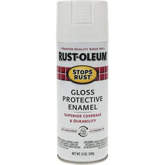 Rust-Oleum - White, Gloss, Enamel Spray Paint - 10 to 12 Sq Ft per Can, 12 oz Container, Use on Metal - Apex Tool & Supply