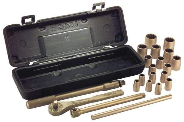 Ampco - 26 Piece 1/2" Drive Socket Set - 6 Points, 10mm to 32mm Range, Metric Measurement Standard - Apex Tool & Supply