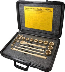 Ampco - 21 Piece 1/2" Drive Socket Set - 6 Points, 5/16" to 1-1/4" Range, Inch Measurement Standard - Apex Tool & Supply