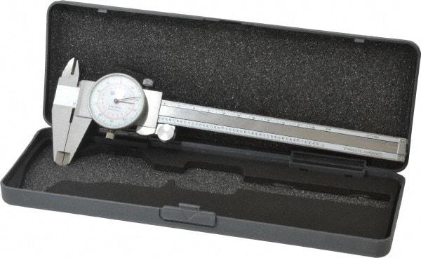 Fowler - 0mm to 6" Range, 0.001" and 0.02 mm Graduation, 0.1" per Revolution, Dial Caliper - White Face, 1.56" Jaw Length - Apex Tool & Supply
