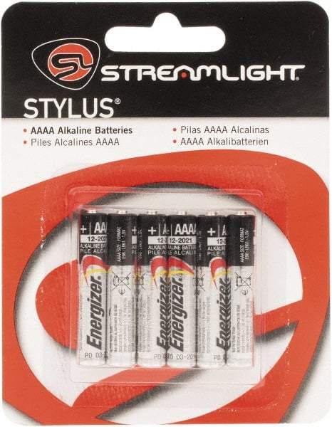 Streamlight - Size AAAA, Alkaline, 6 Pack, Standard Battery - 1.5 Volts, Button Tab Terminal - Apex Tool & Supply