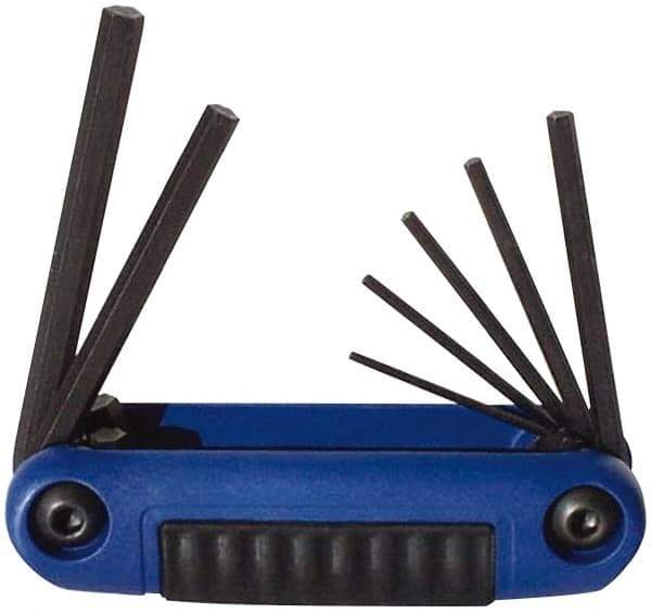 Eklind - 7 Piece Fold-Up Hex Key Set - Hex Range 2 to 8mm, Chrome Alloy Steel - Apex Tool & Supply