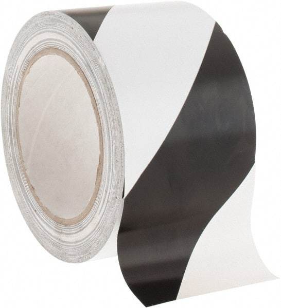 NMC - Black & White Striped Vinyl Tape - 3" Wide x 108' Long x 0.002" Thick, General Traffic - Apex Tool & Supply