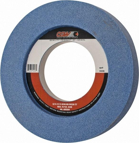 Camel Grinding Wheels - 12" Diam x 5" Hole x 2" Thick, H Hardness, 46 Grit Surface Grinding Wheel - Aluminum Oxide, Type 7, Coarse Grade, 2,228 Max RPM, Vitrified Bond, Two-Side Recess - Apex Tool & Supply