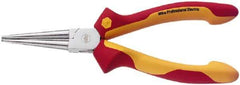 Wiha - 6-5/16" OAL, 1-11/16" Jaw Length x 11/16" Jaw Width, Long Nose Side Cutting Insulated Pliers - Serrated Jaw, Round Nose Head - Apex Tool & Supply