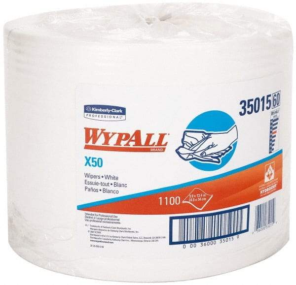 WypAll - X50 Dry Shop Towel/Industrial Wipes - Jumbo Roll, 13-3/8" x 9-3/4" Sheet Size, White - Apex Tool & Supply