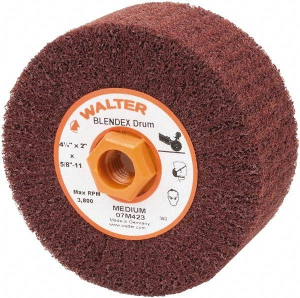 WALTER Surface Technologies - 4-1/2" Diam Aluminum Oxide Unmounted Flap Wheel - 5/8" Hole, 5/8-11 Thread, 2" Wide, Nonwoven, Medium Grade, 3,800 Max RPM - Apex Tool & Supply